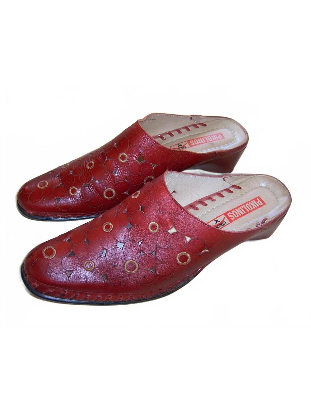 Vintage Pikolinos Red Floral Leather Mules Clogs 41 / 10